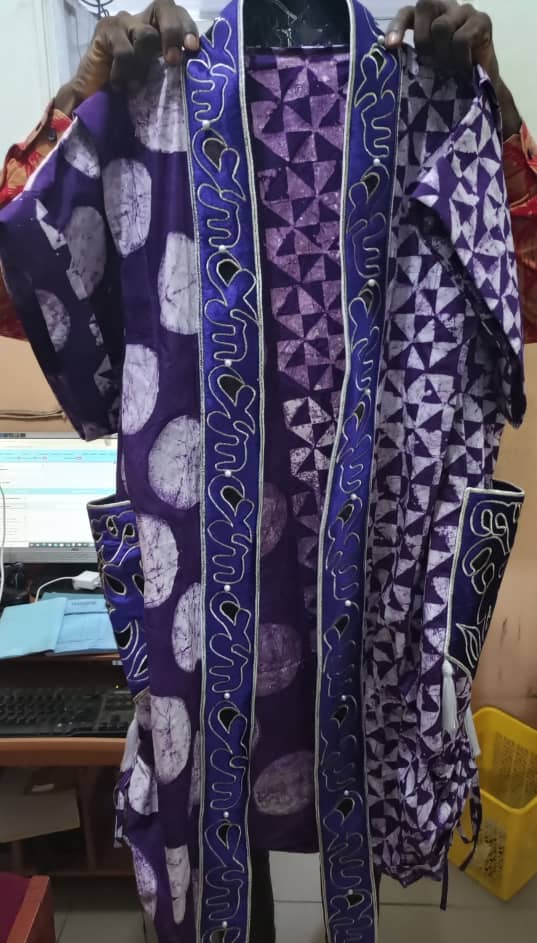 Adire Kimono Jacket With Collar And Pocket Emb